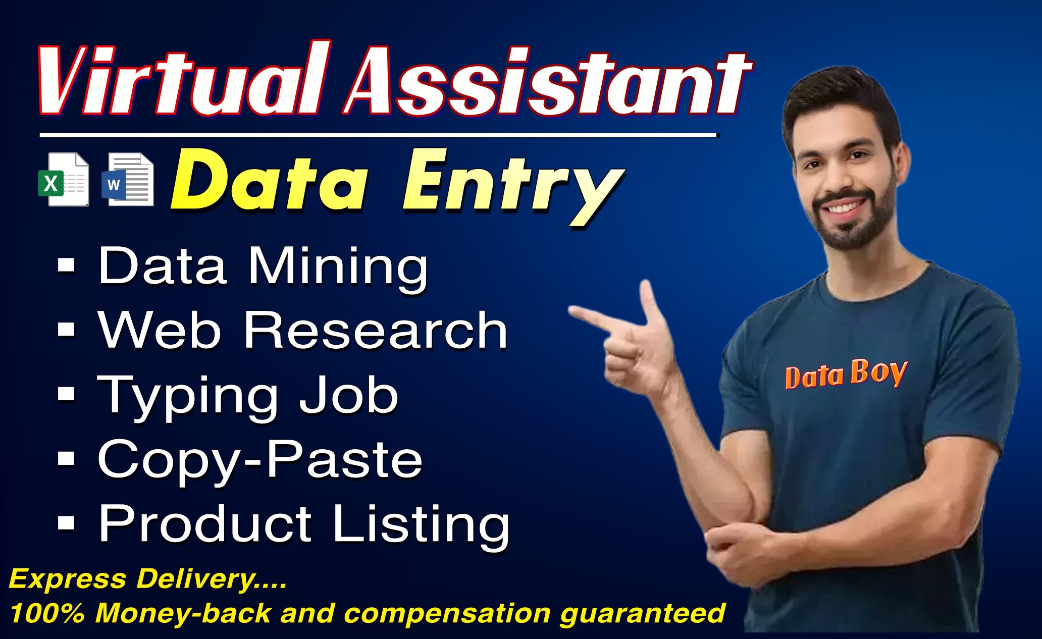 I will do data entry, web scraping, excel, typing,...