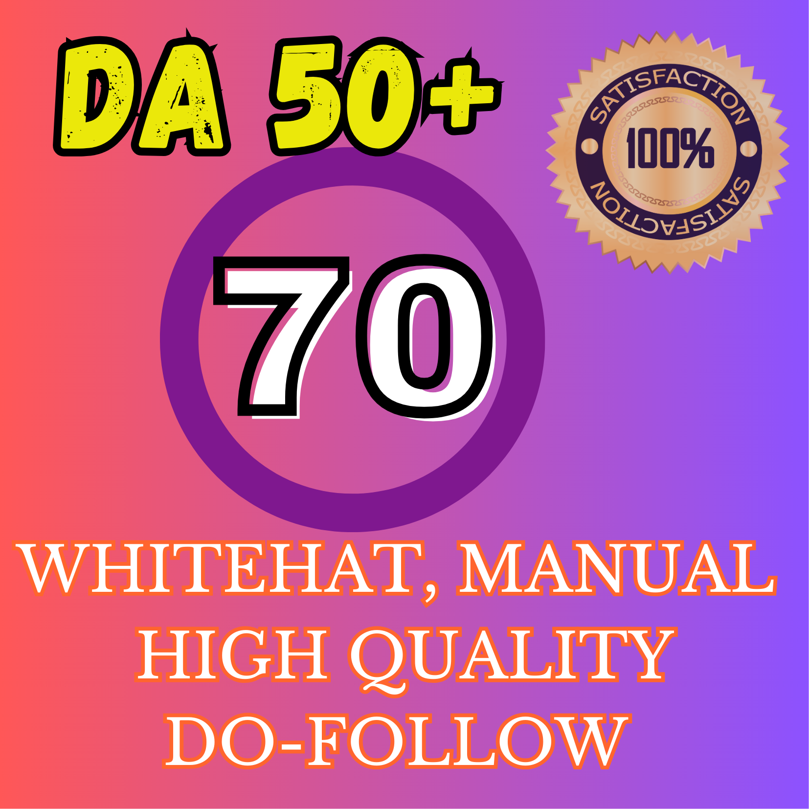 Manual 70 high authority links on da 50+ to rank high...