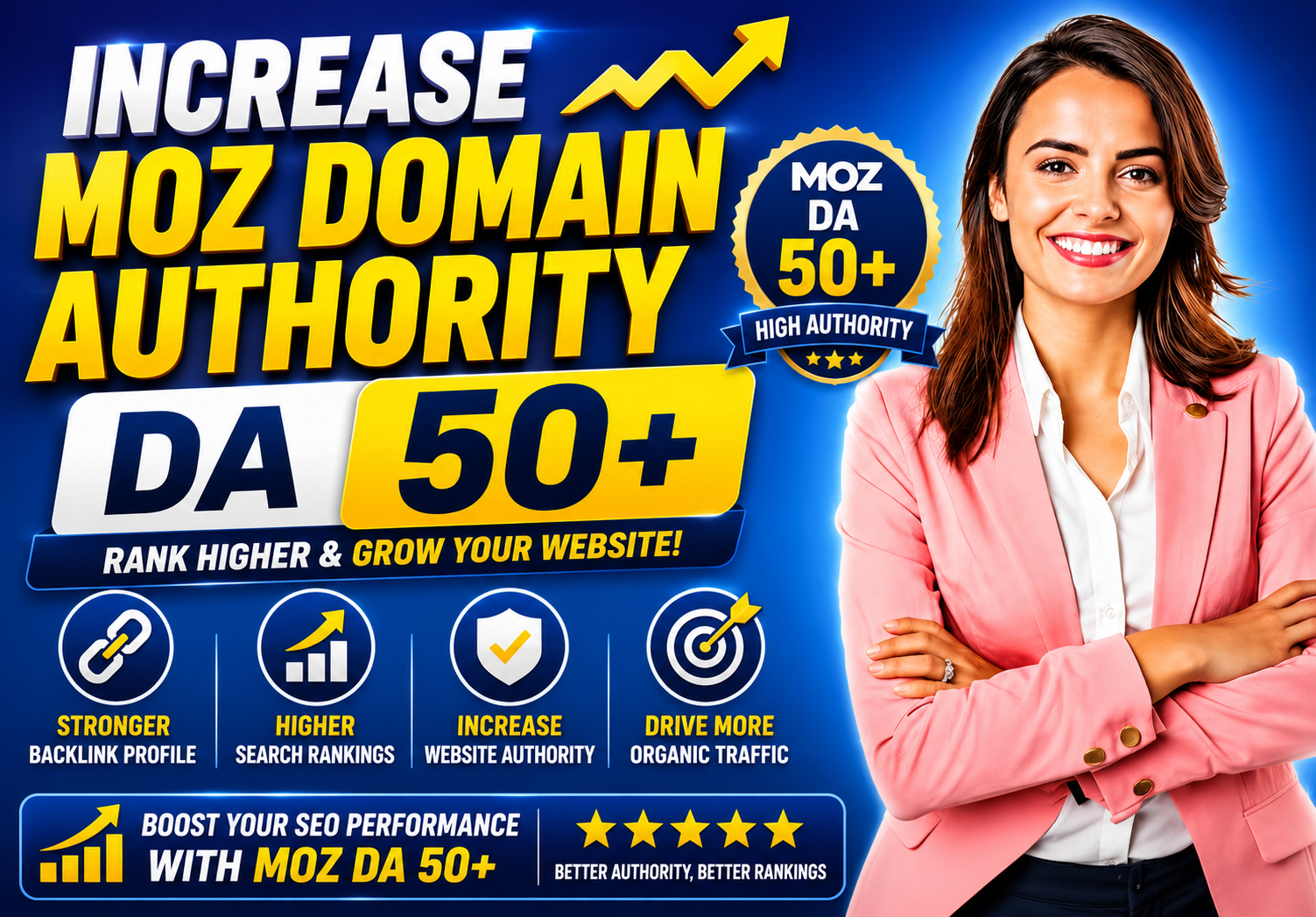 I will increase domain authority moz da 50+using whit...