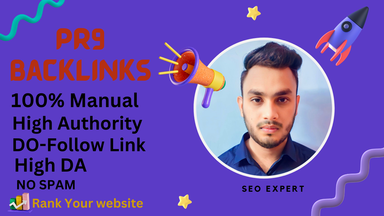I will do manual 100 high da Pr9 backlinks SEO link b...