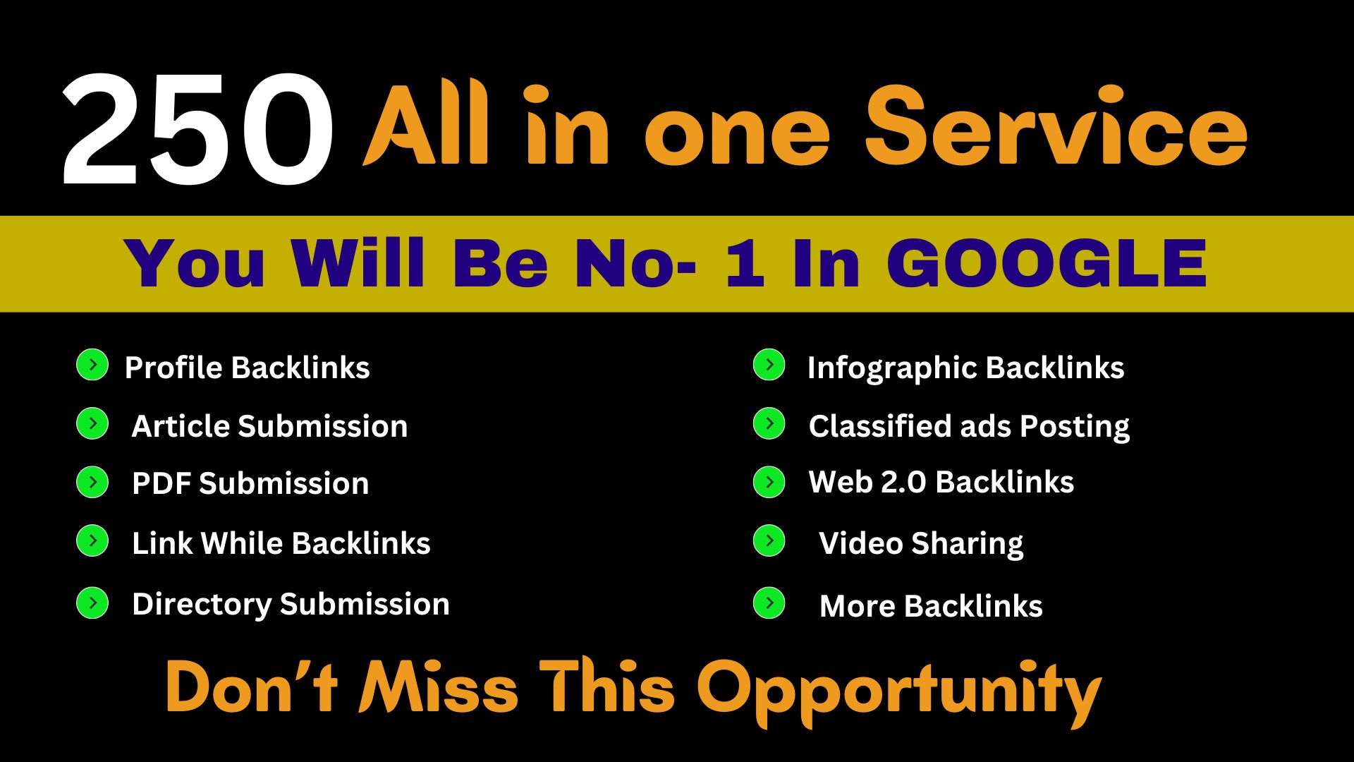 All in one services create 250 high quality backlinks...