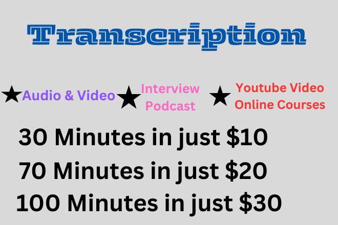I will transcribe interview audio or do video transcr...