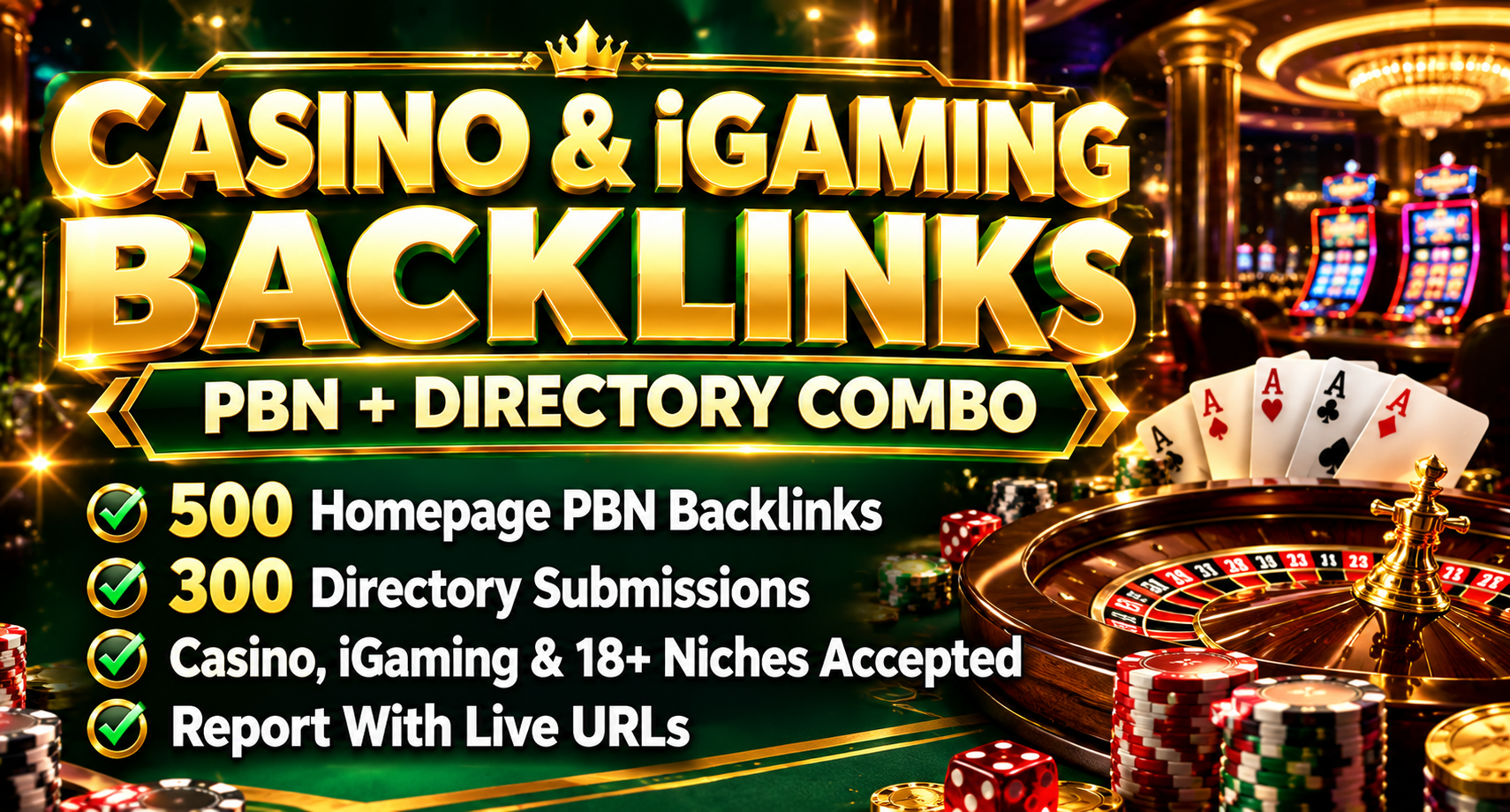 500 Homepage PBN + 300 Directory Backlinks for Casino...