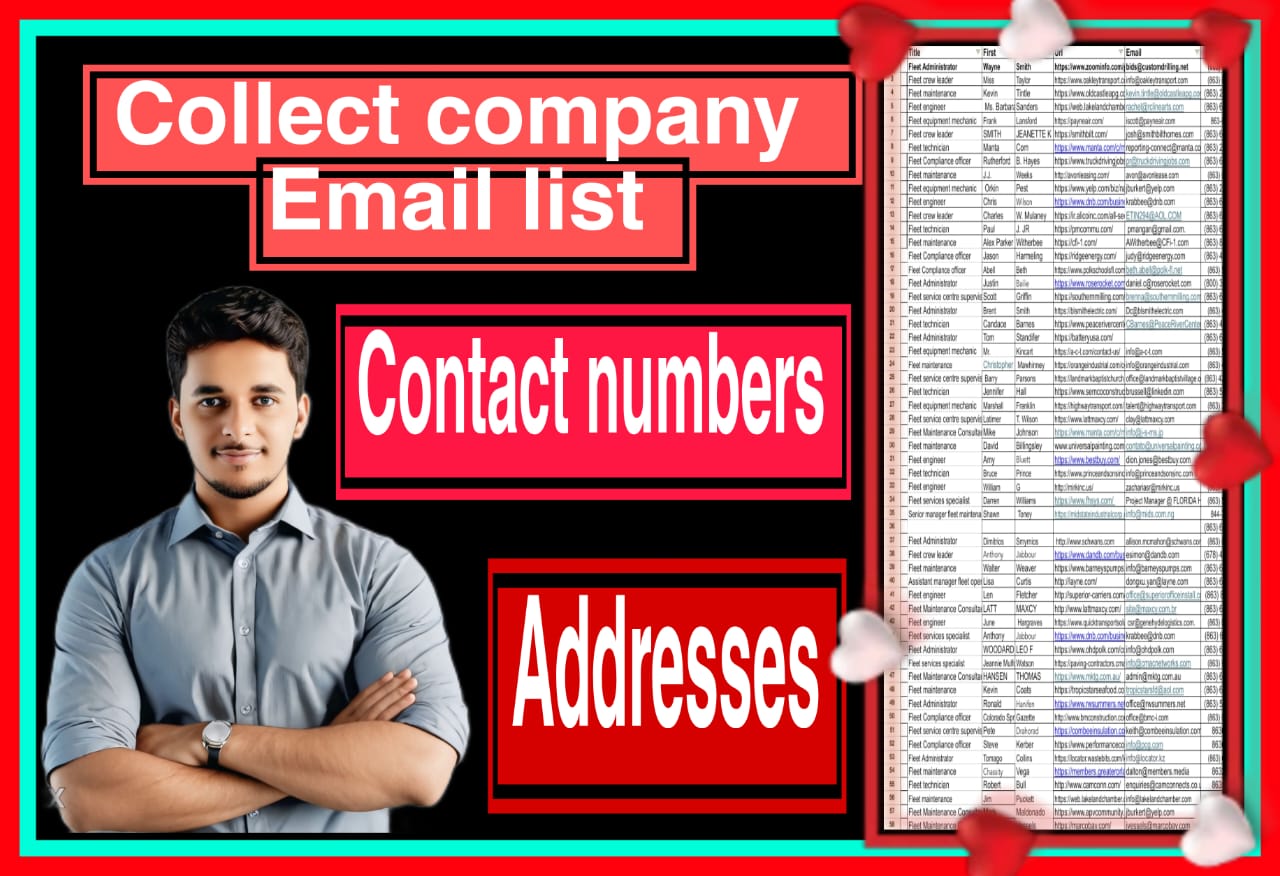 I will find 50 company email address, contact number,...