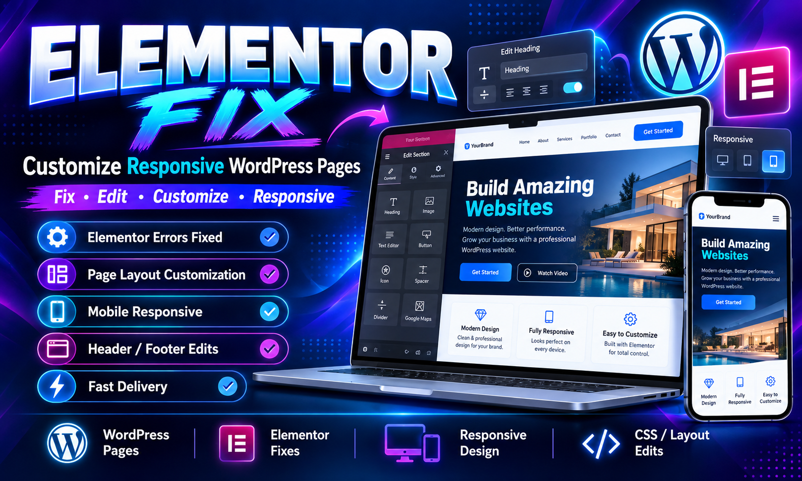 I will fix Elementor issues and customize responsive ...