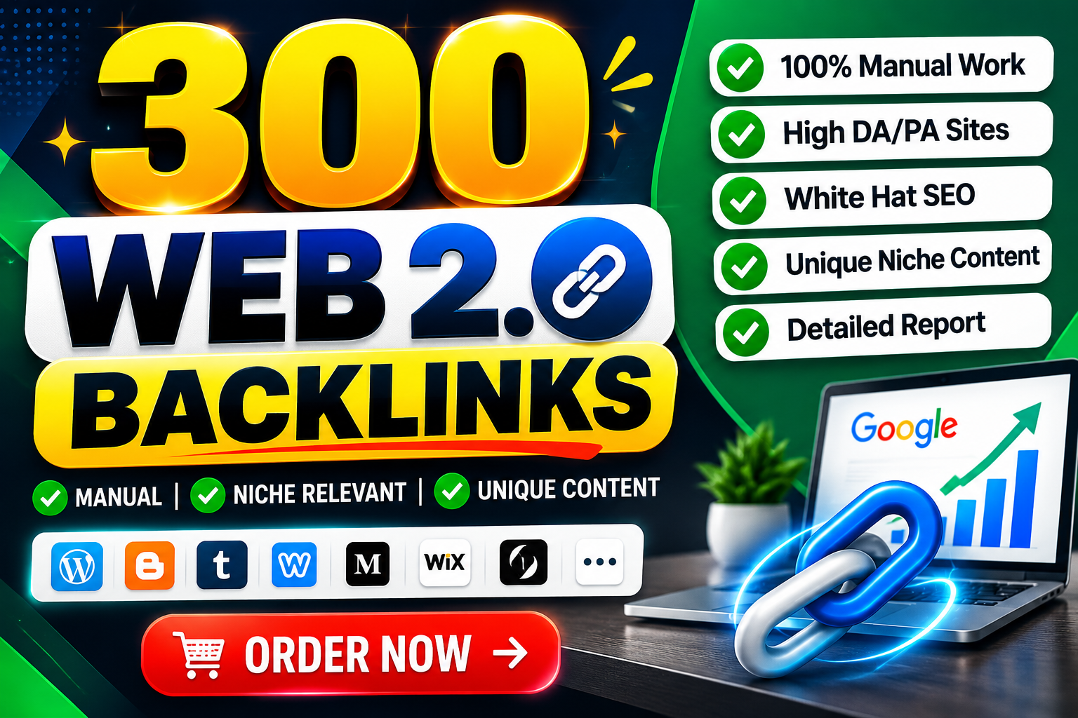 300 Manual Web 2.0 Backlinks with Unique Niche Conten...