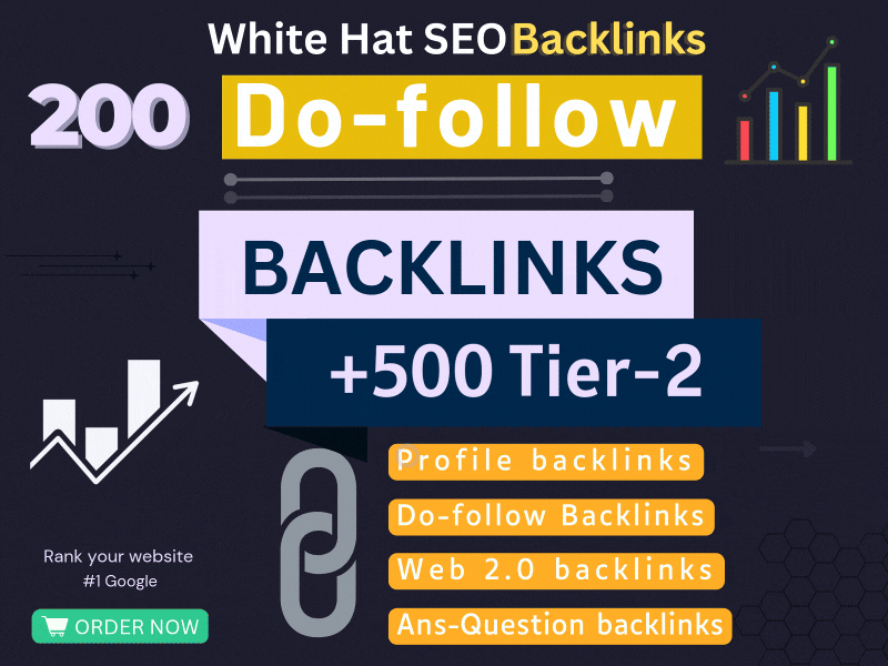 I will do 200 Dofollow Backlinks + 500 Tier-2 White Hat SEO Backlinks