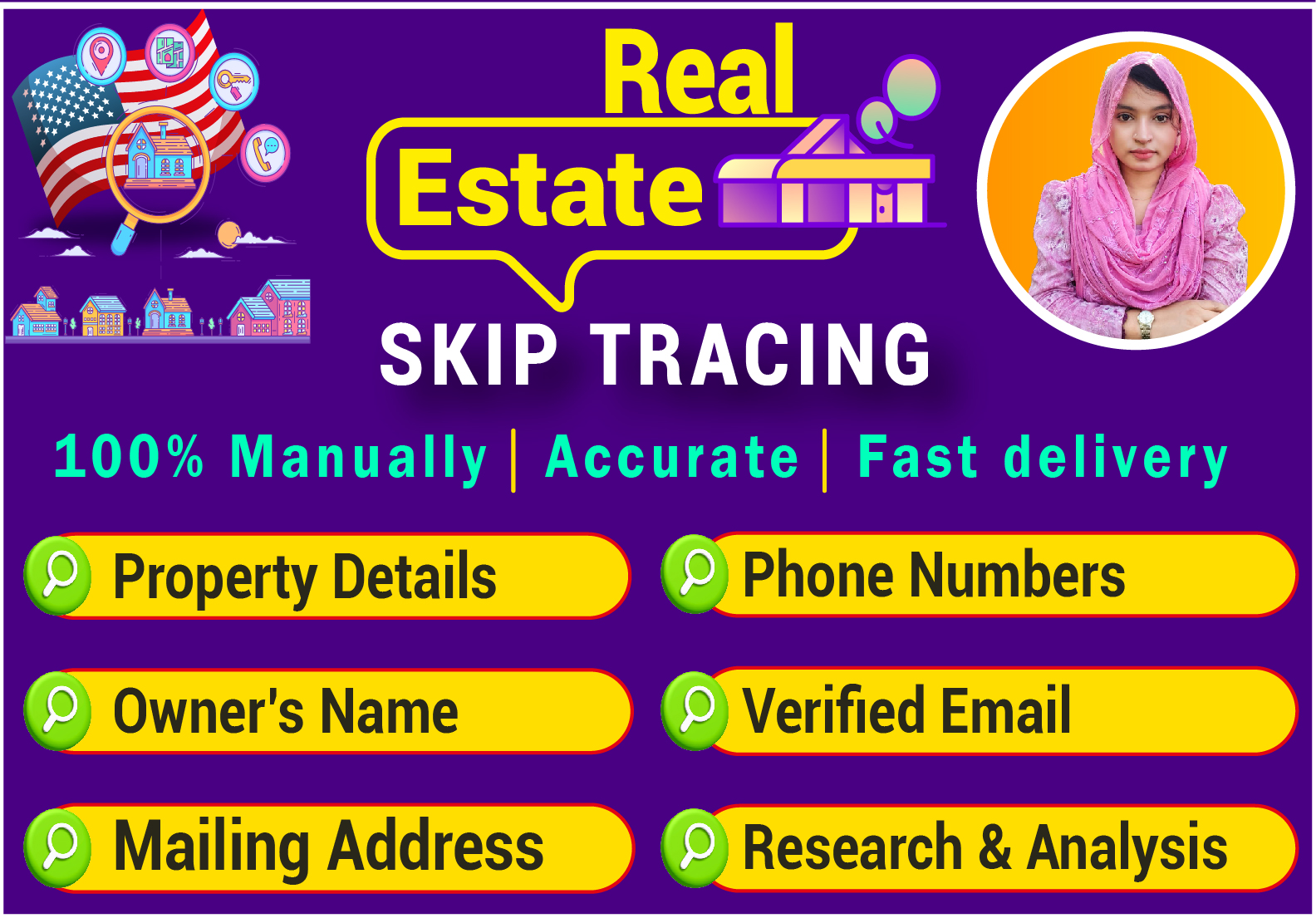 I will provide 100 verified real estate skip tracing ...