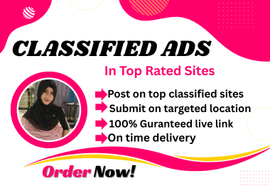 I will do 100 classified ad posting in top sites worl...
