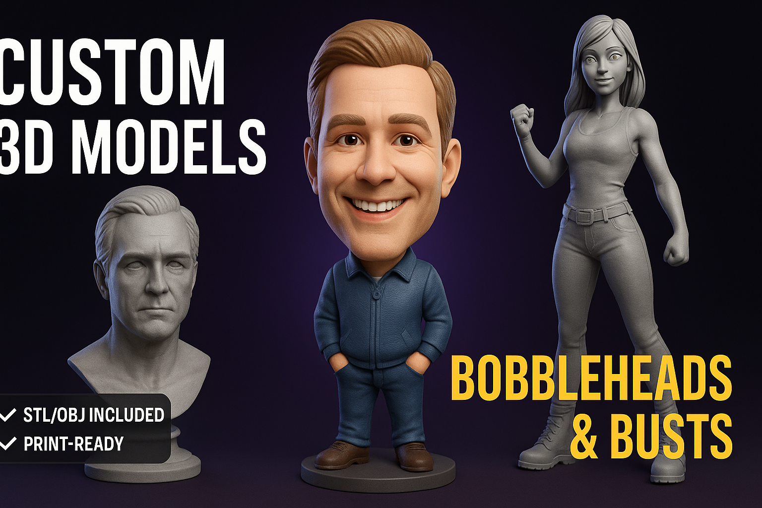 i will sculpt 3d boobled head, 3d bust model, 3d fa...