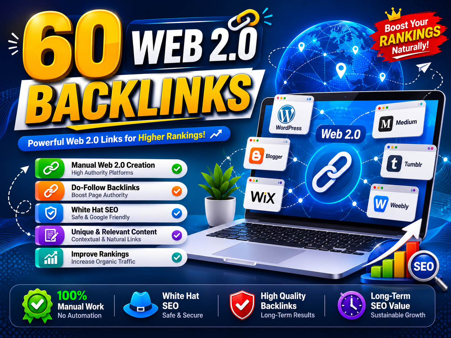 I will build 60 manual web 2.0 backlinks for SEO and ...
