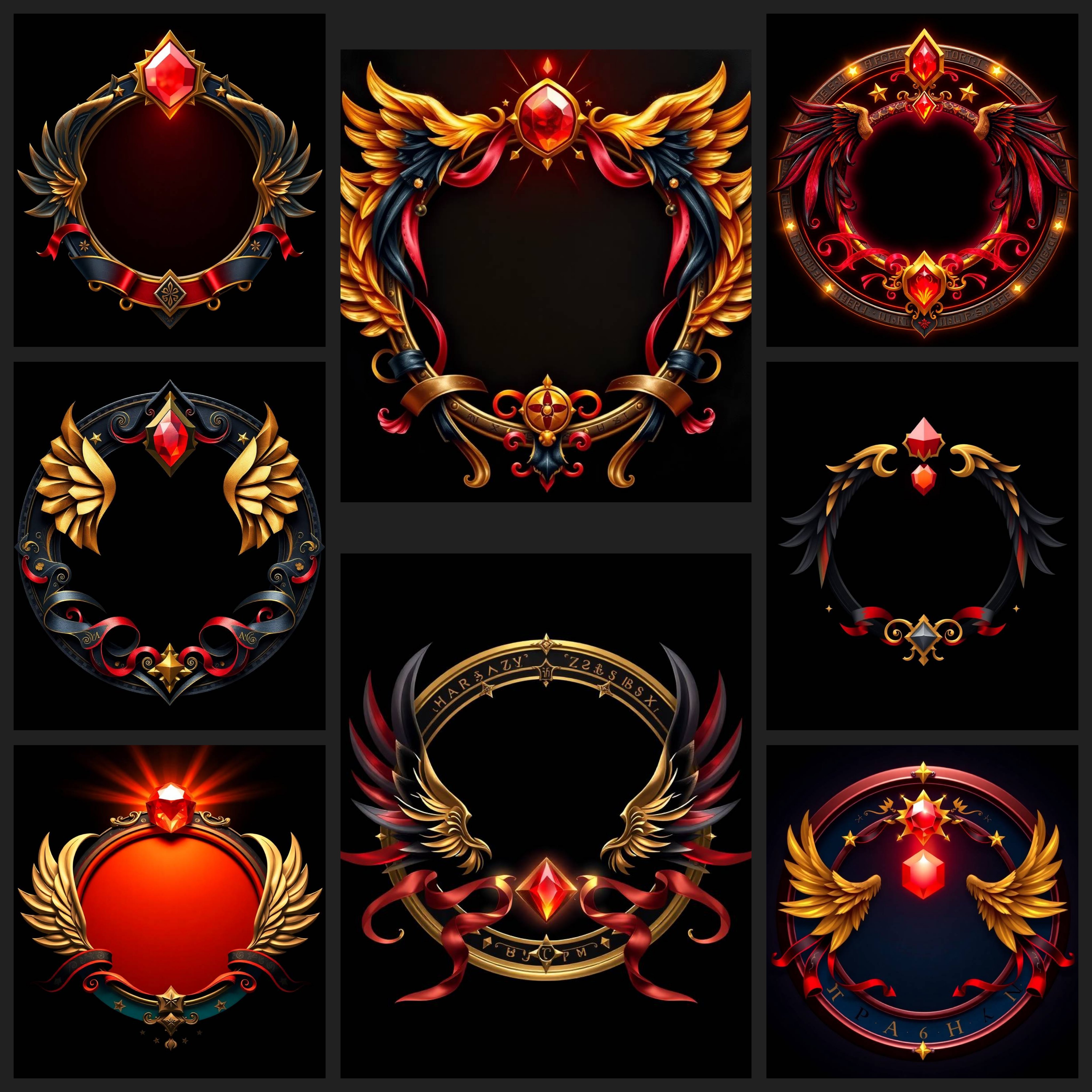Luxury Game Avatar Frame Design Golden & Red Fant...