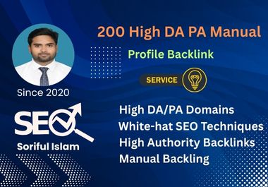 I will create 200 high DA PA manual profile backlinks...