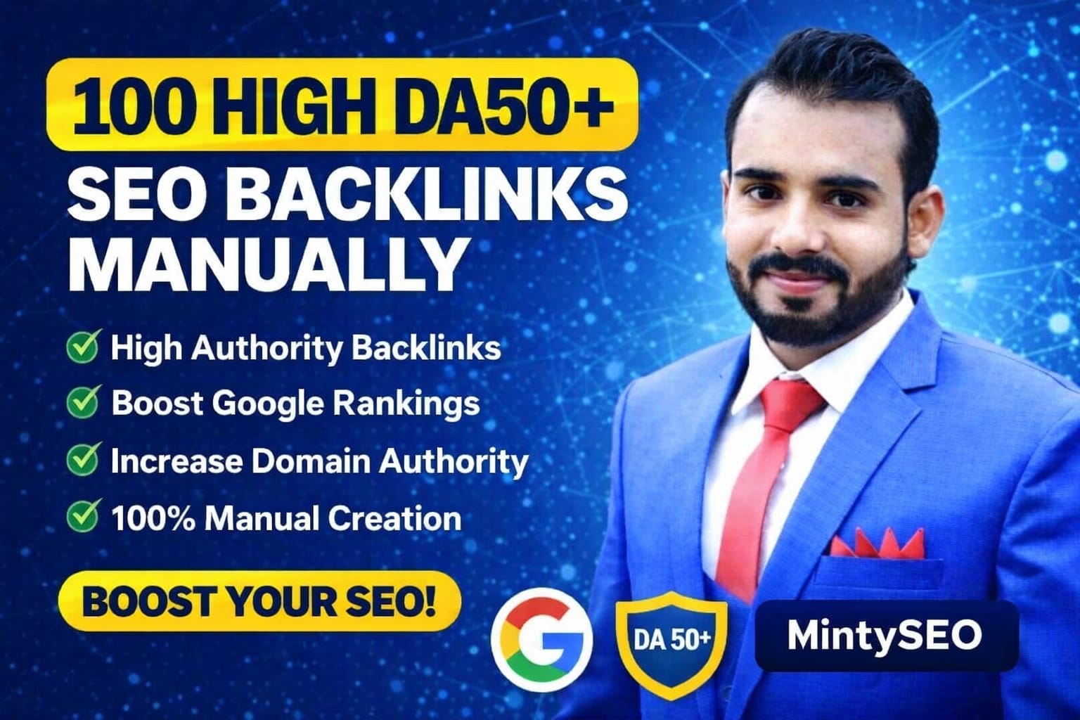 I Build 100 High DA50+ SEO Backlinks Manually