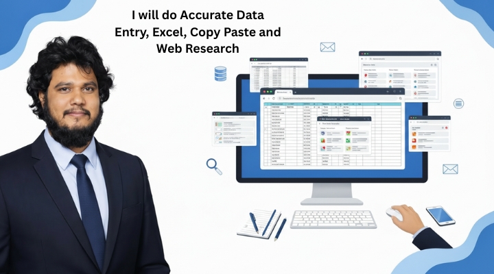 I will do Data Entry, Excel, Copy Paste and Web Res...