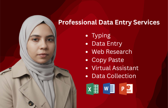 I will provide professional Data Entry, Web Research...