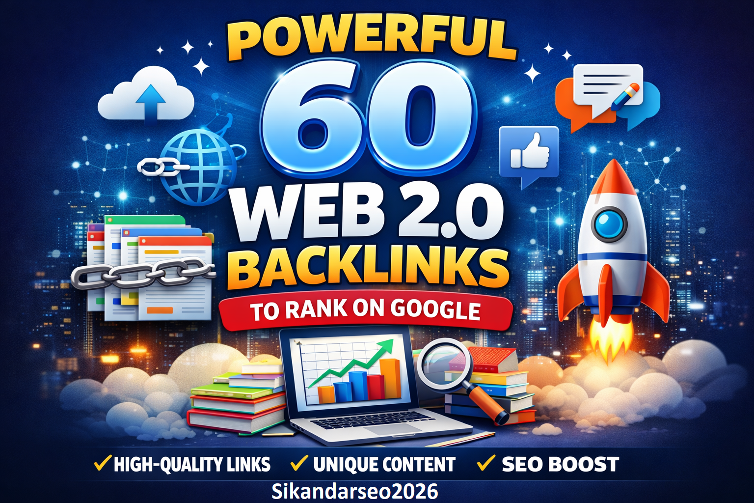 Powerful 60 Web 2.0 Backlinks to rank on google