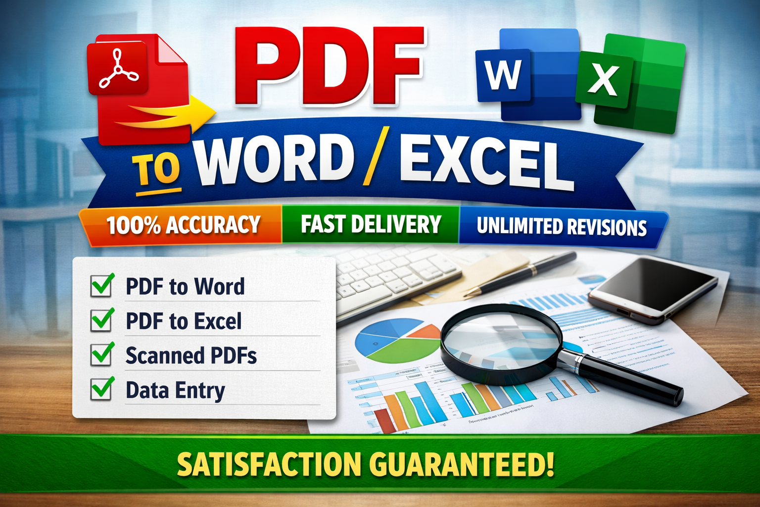 I will convert your PDF to Word or Excel and do accur...