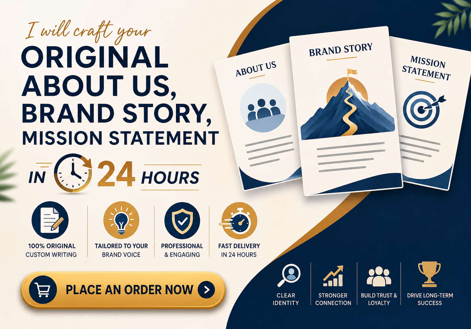I will craft your original about us, brand story, m...