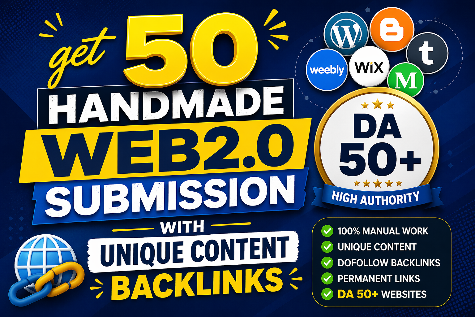 get 50 handmade web2.0 Submission with unique content...