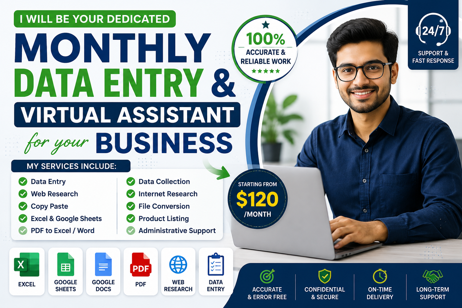 I will be your monthly data entry and virtual assista...