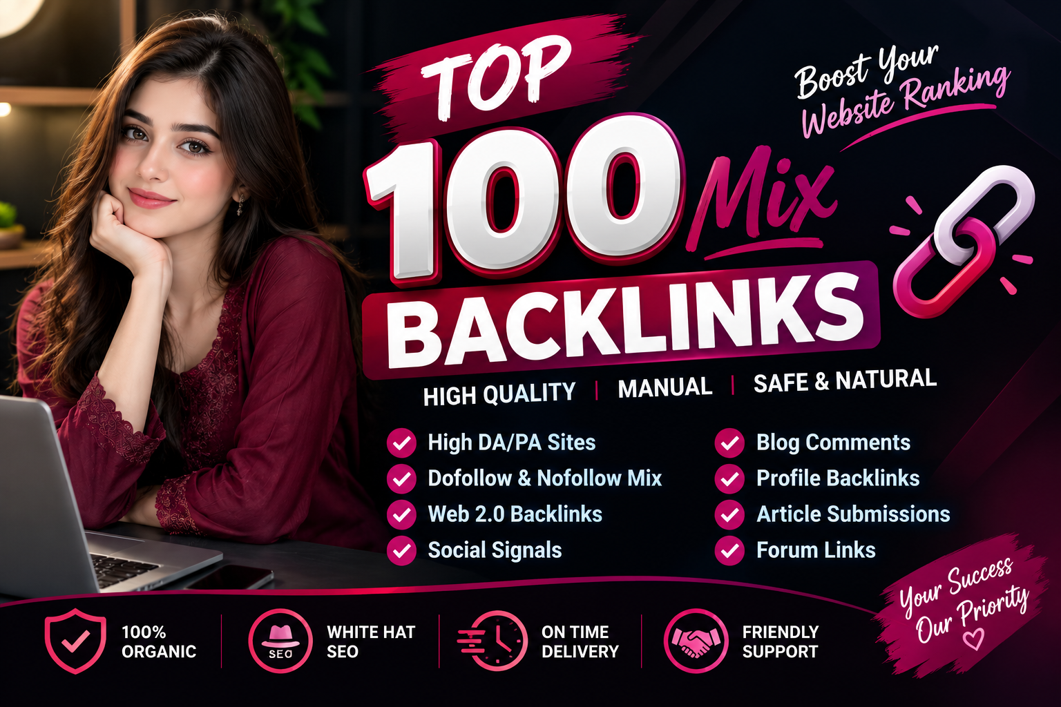 Top 100 Mix SEO Backlinks - High Authority & Dofo...