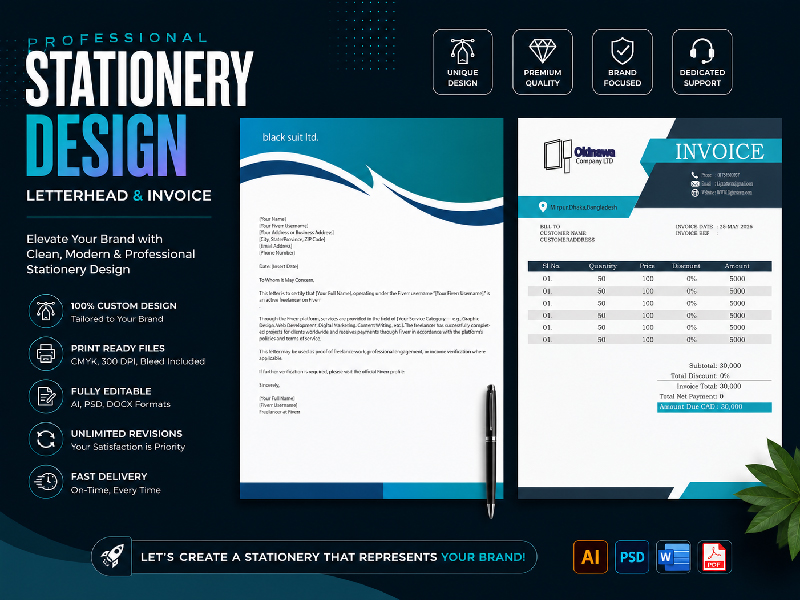 Clean & Minimalist Business Stationery Bundle Let...