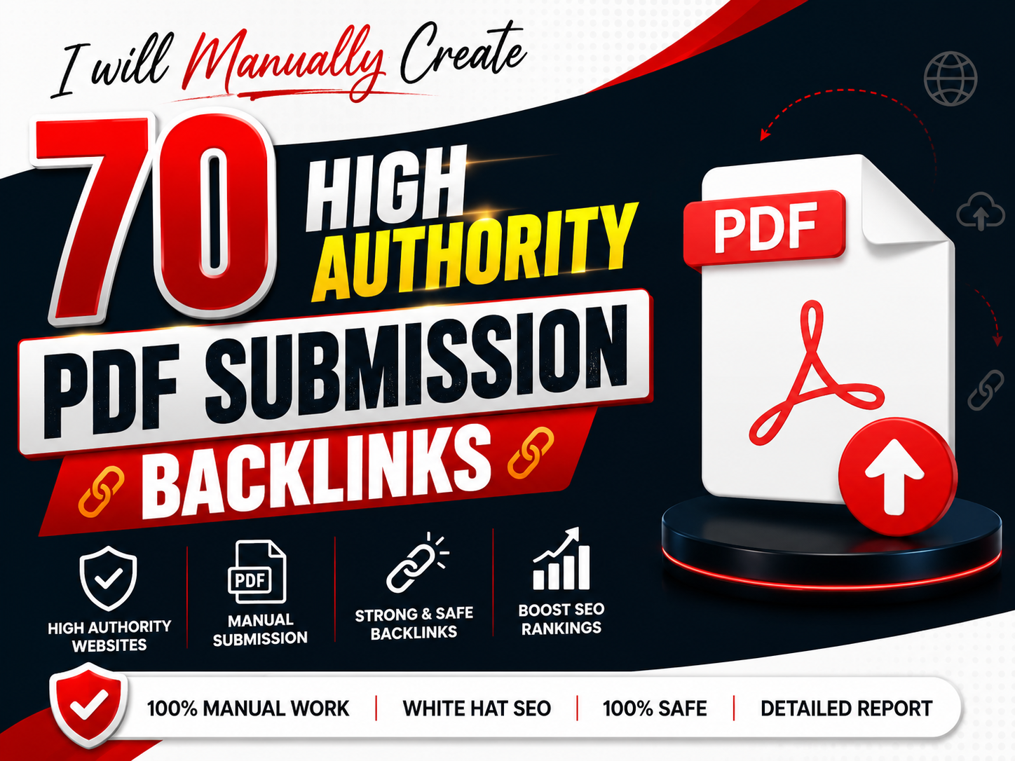 I will manually create 70 high authority PDF submissi...