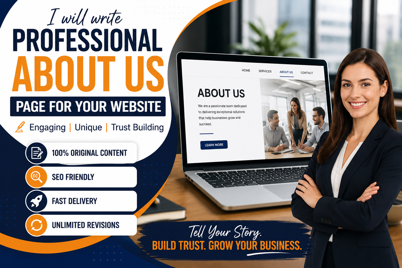 I will write professional about us page for your webs...