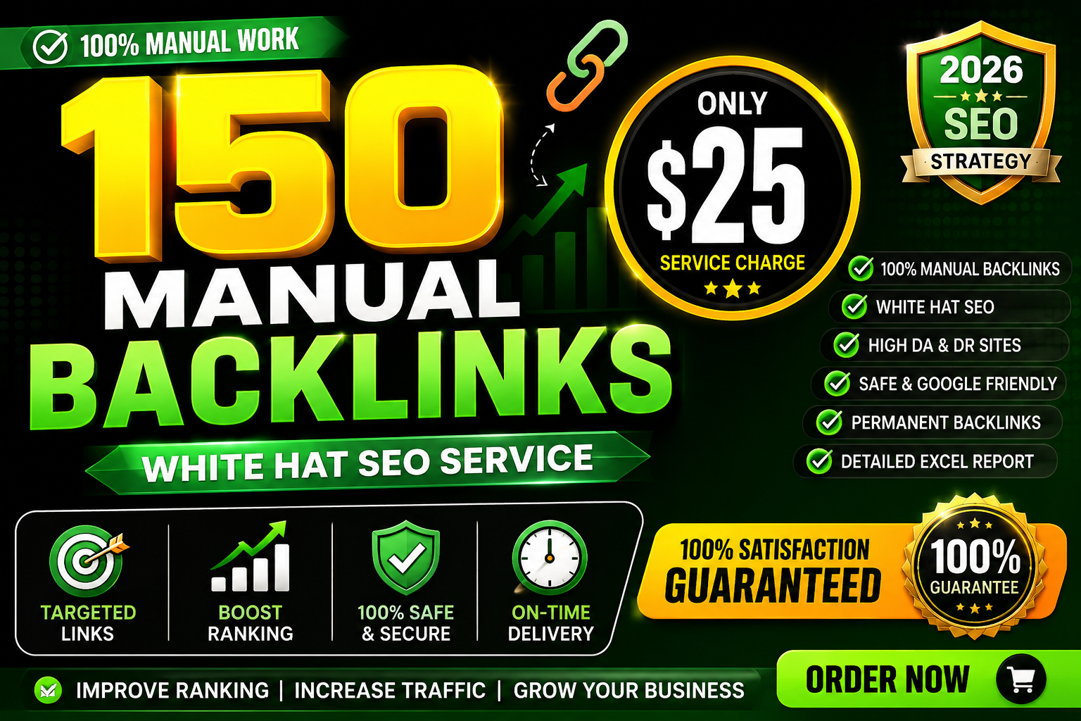 I will build 150 manual high DA white hat SEO backlin...