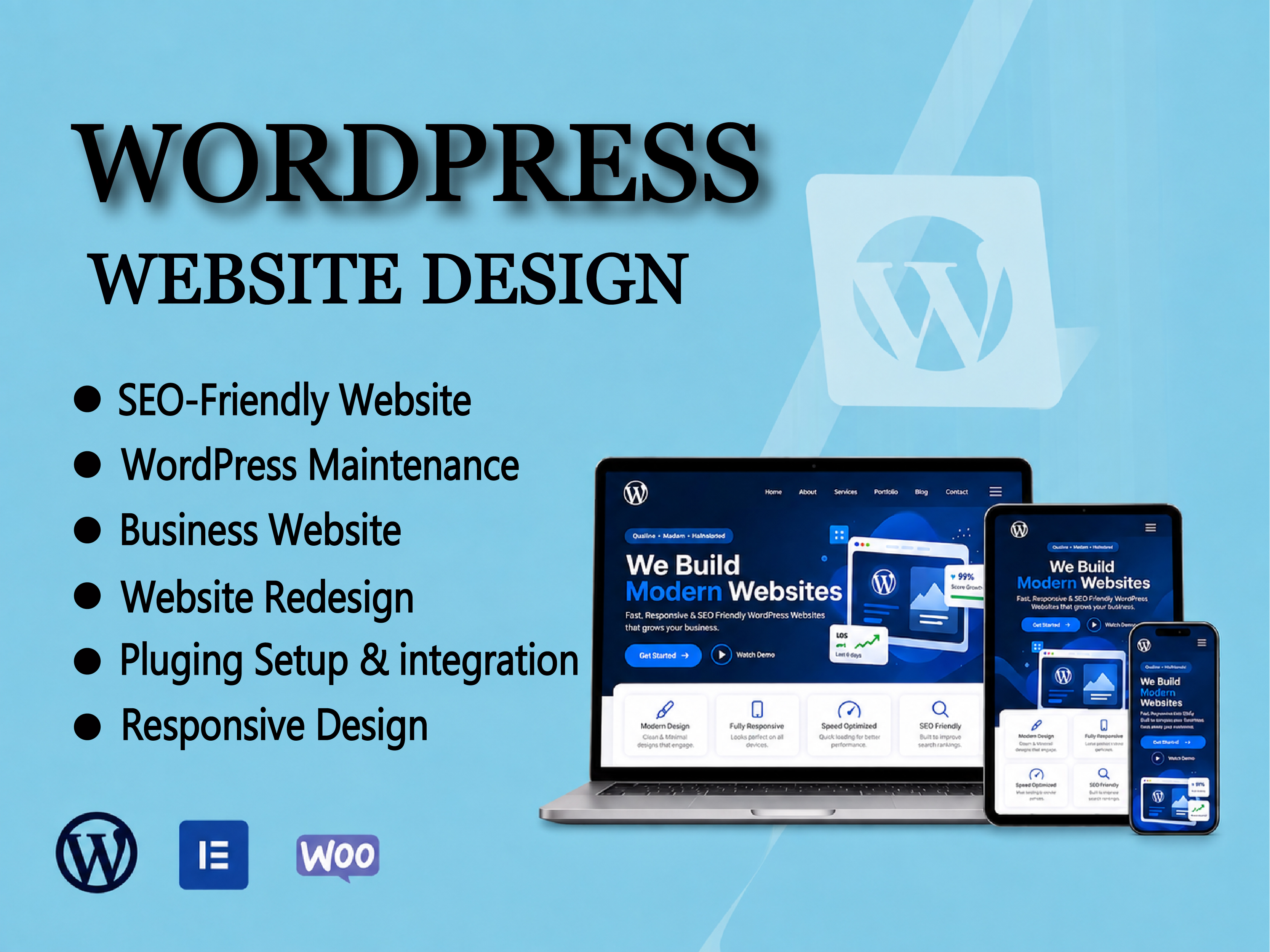 I will design a modern and responsive WordPress websi...