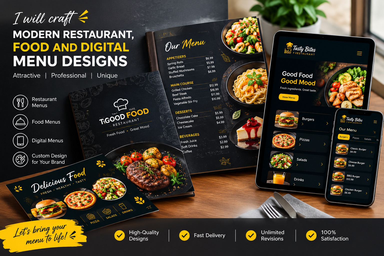 I will design a modern restaurant menu, food menu an...