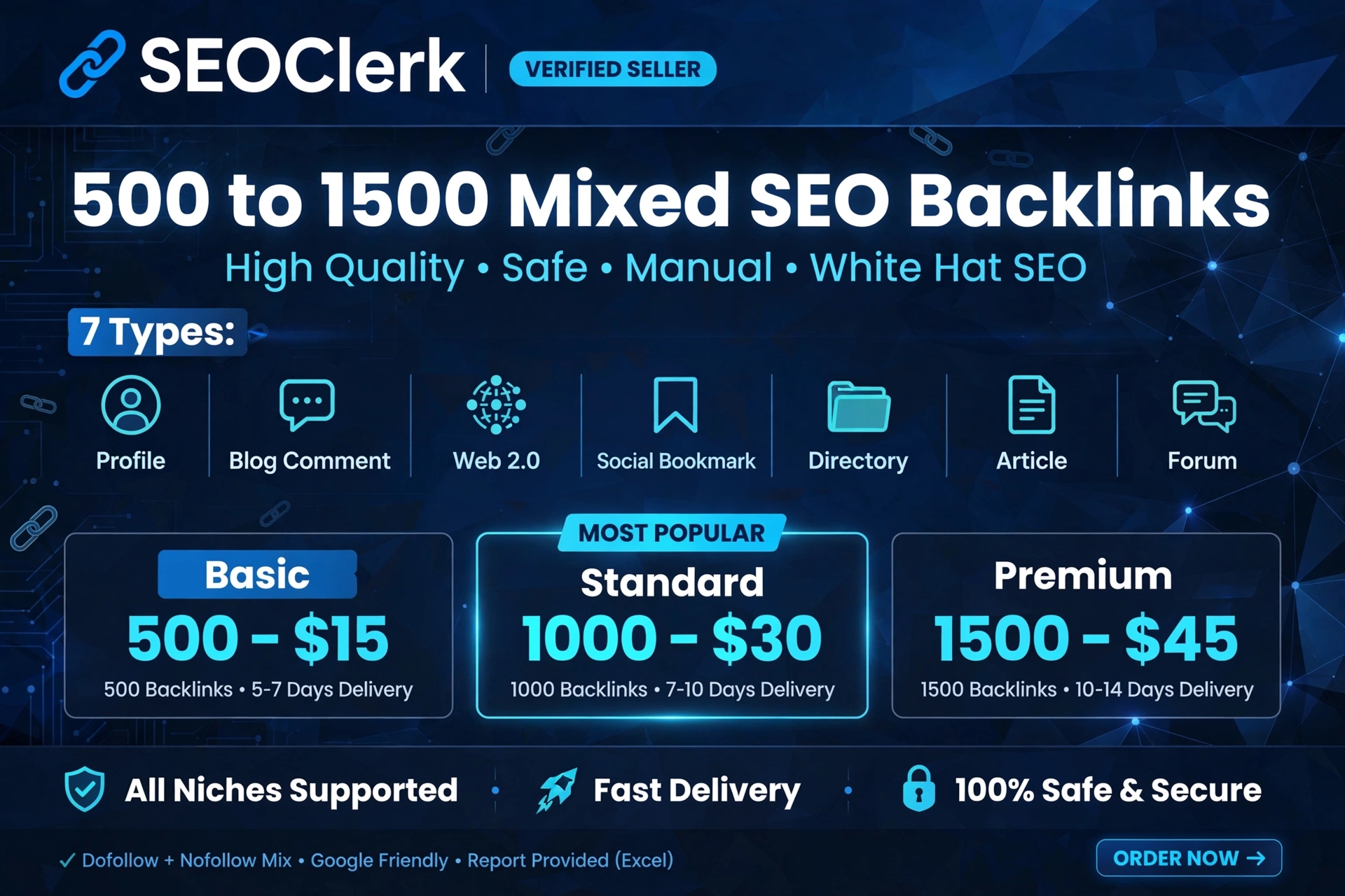 I will build 500 to 1500 mixed SEO backlinks with 7 l...