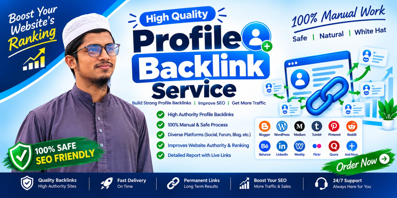 I will build high quality 50 profile backlinks for po...