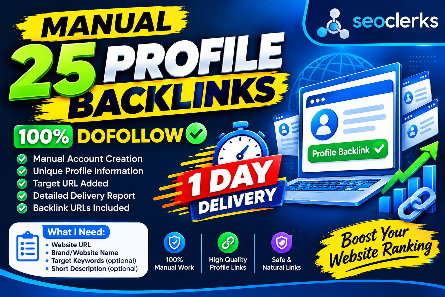 I will build 25 manual dofollow profile backlinks for...