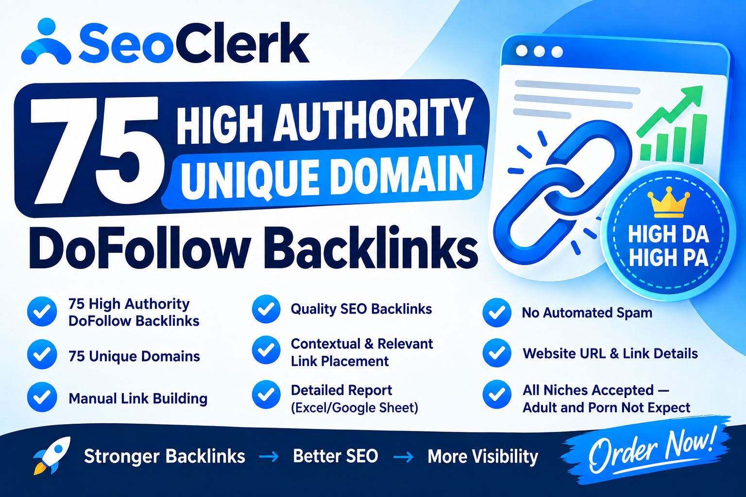 Make 75 High Authority Unique Domain DoFollow Backlin...