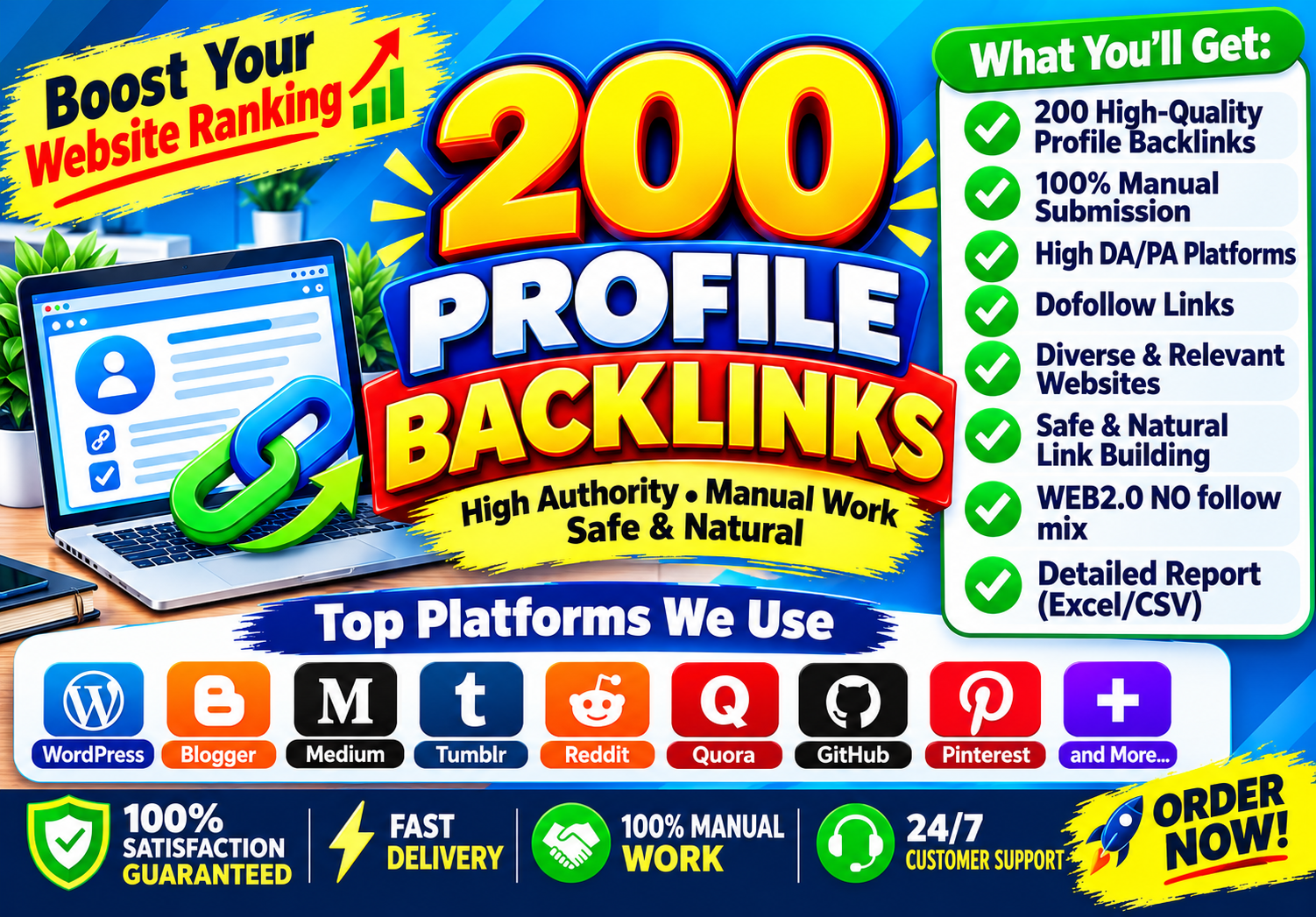 I will manually create 200 High-DA PA authority profi...