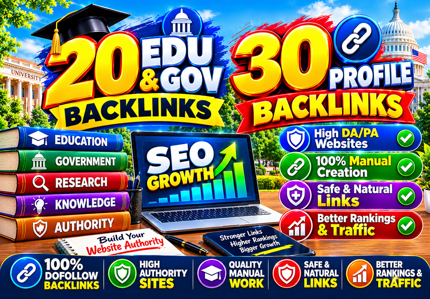 I will create 20 Powerful. EDU+GOV/Backlink & 30+...