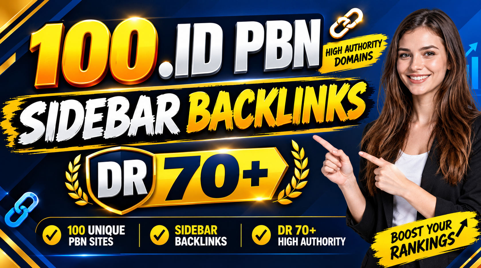 100 Premium. ID PBN Sidebar Backlinks DR 70+ DA 40+ H...