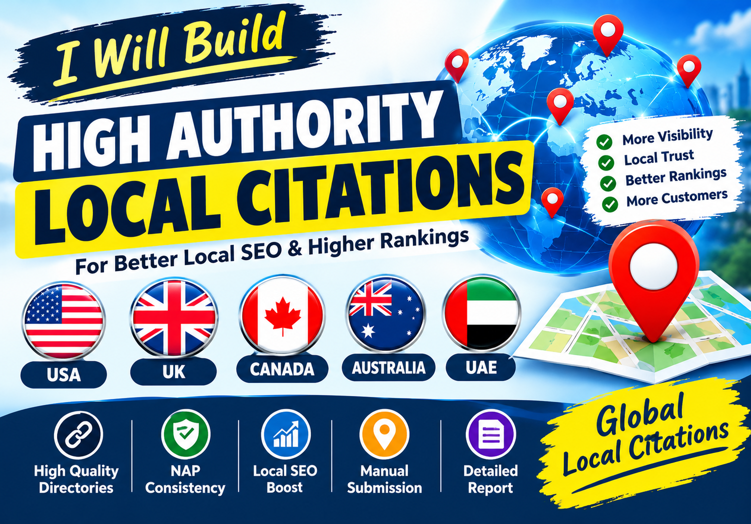 I will build high authority local citations for USA U...