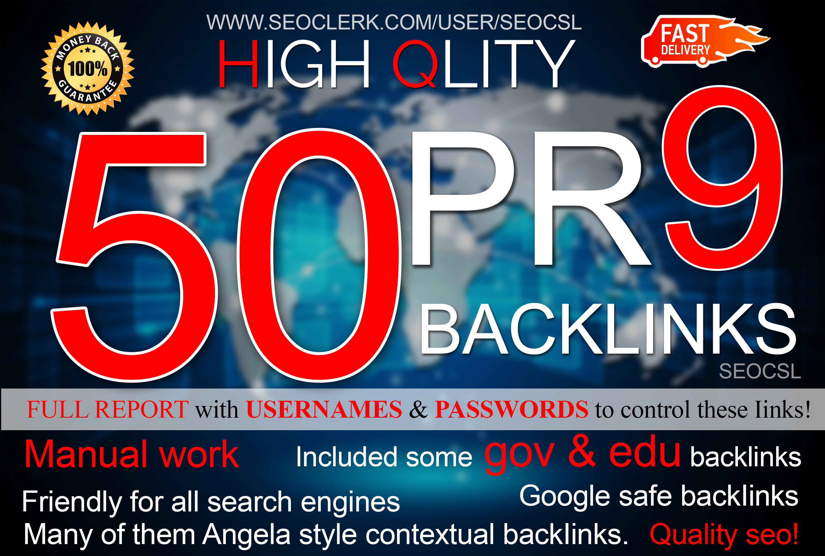 I will create 50 PR9 backlinks, DOFOLLOW, Panda and...