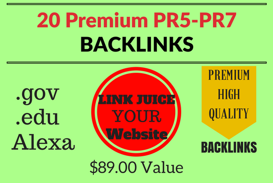 20 Premium, High PR5-PR7 Backlinks Plus free Ping. g...