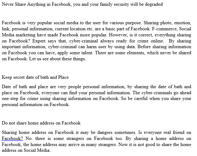 Never Share Anything in Facebook, you and your famil...