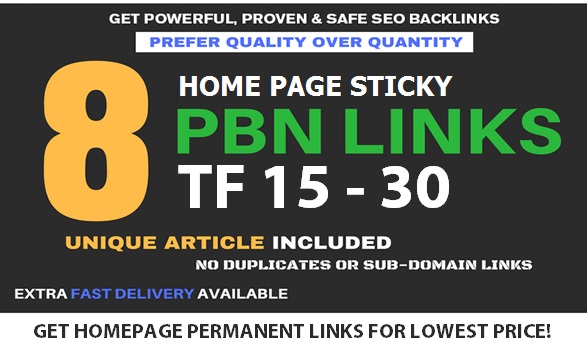 Get 8 Home Page Forever PBN Backlinks With TF 15 - 30...
