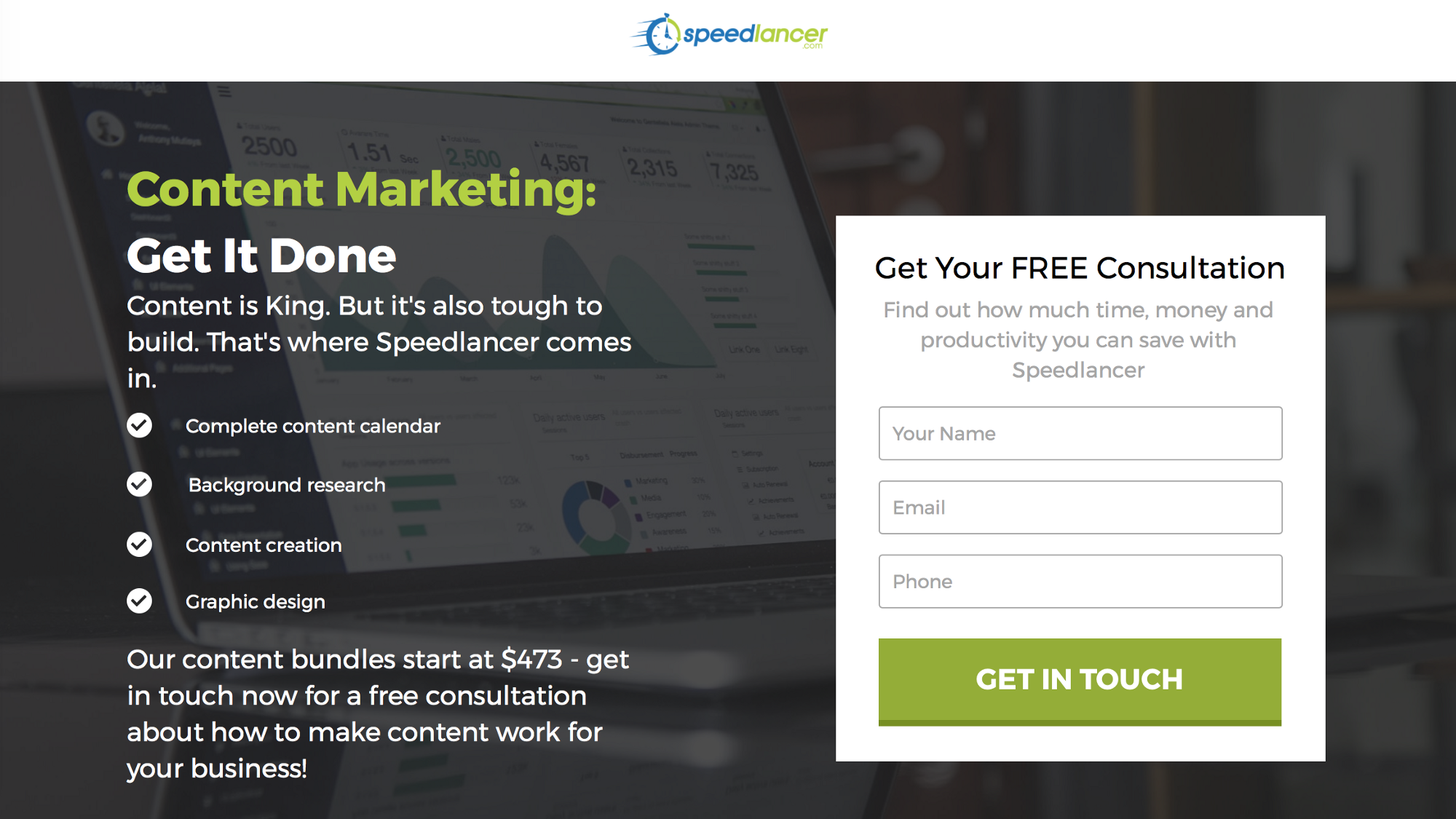 niche-related landing page design on business