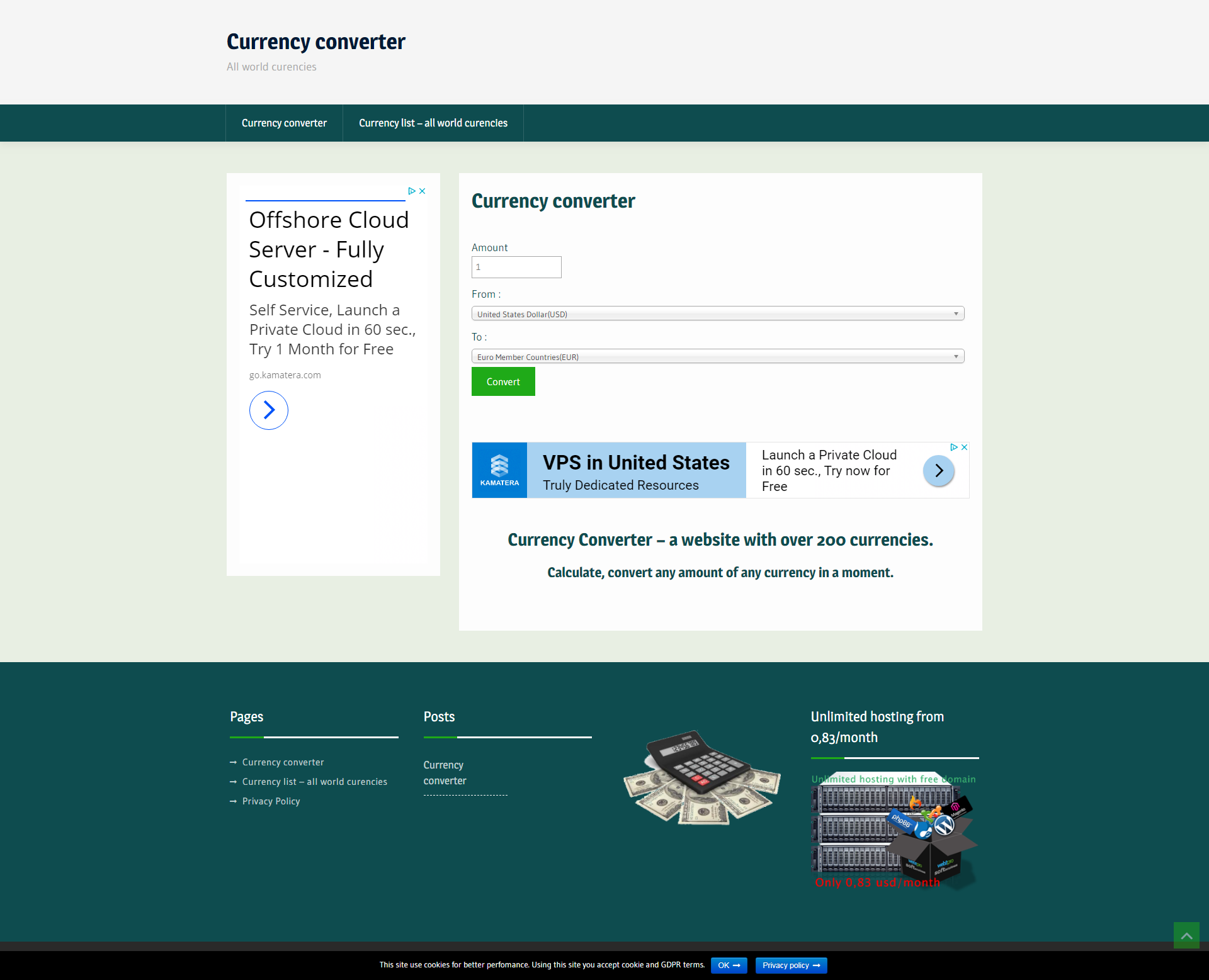 Currency converter web site with all currencies of th...