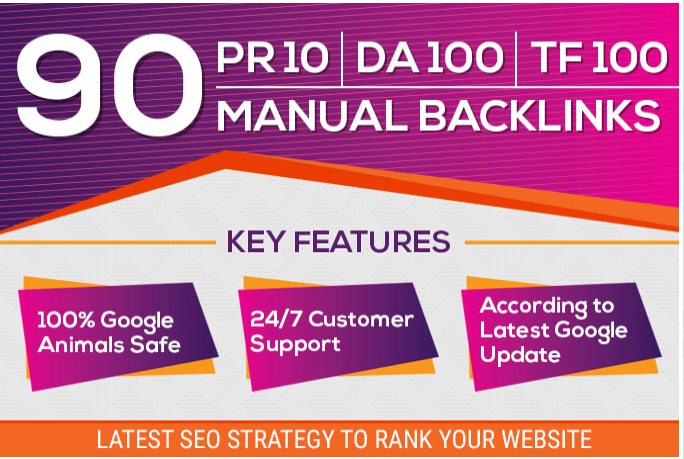 manual 90 SEO backlinks on pr10, da100, tf100 uniqu...