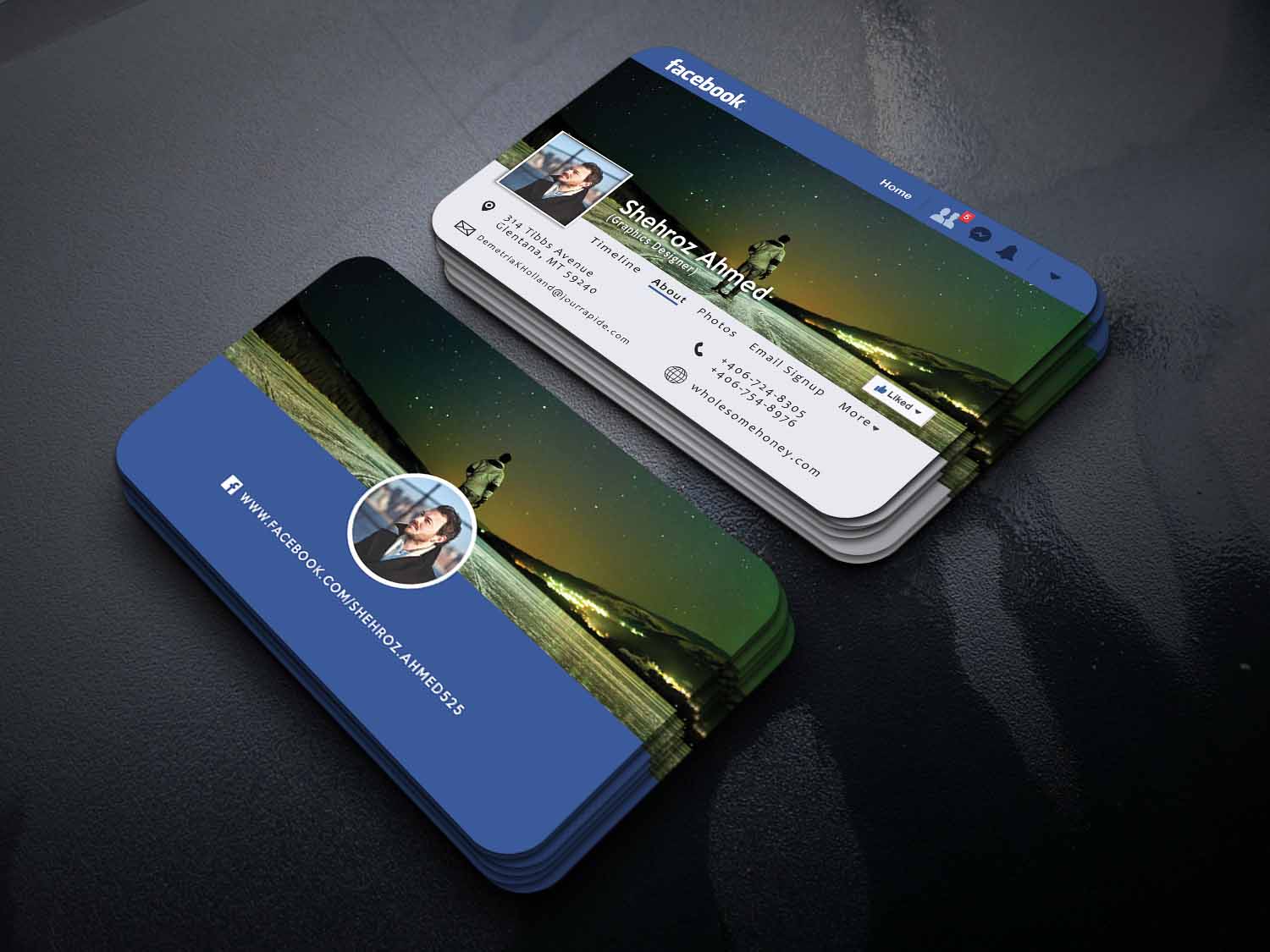 Design Facebook Page Into Business Card With 3d Mocku...