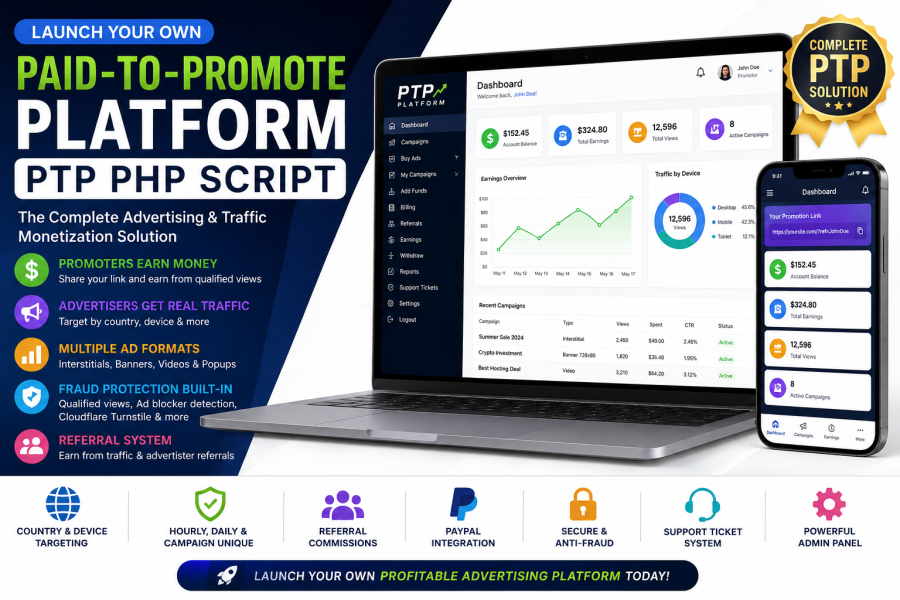Paid-to-Promote (PTP) Advertising Platform PHP Script