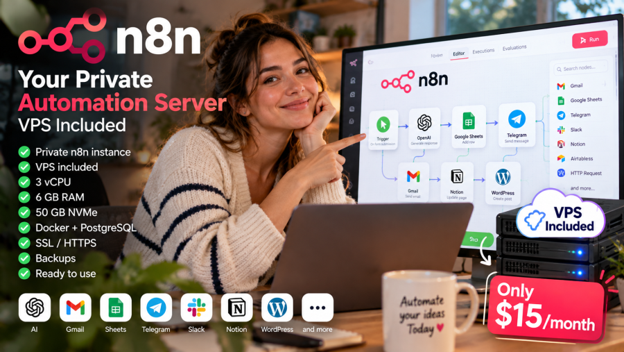 I Will Set Up Your Private n8n Automation Server + VPS Included | 24/7